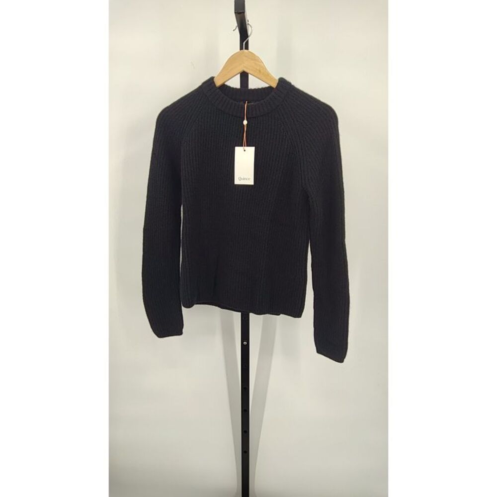 Quince Womens Mongolian Cashmere Fisherman Crewneck Sweater Black Sleeved Top S